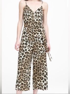 Leopard Print Wide-Leg Jumpsuit in Beige and Black Banana Republic size 12